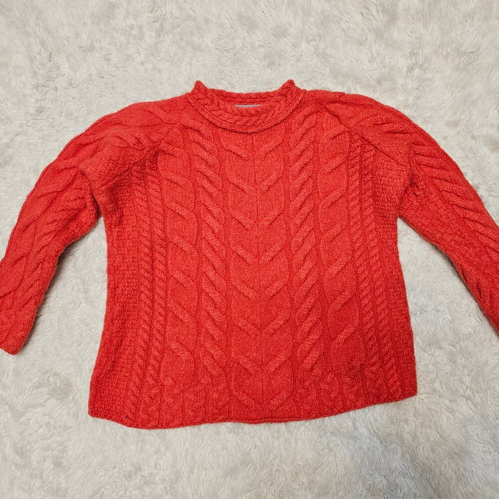 Aran Woollen Mills Lir Traditional Children's Aran Sweater - Coral Size M 5-6yrs